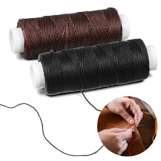0.55 mm 32.8 Yards Waxed Thread, Thick Thread for Hand Sewing, String Cord Upholstery Threads for Leather Sewing, Stitching, Beading, Bookbinding, Bracelets, Jewelry Making (Black, Dark Brown)