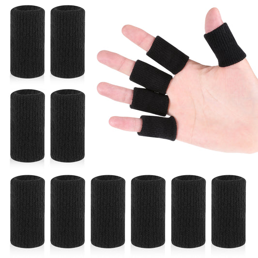 KALIONE Finger Sleeves Protectors, 10Pcs Black Sport Finger Sleeves, Elastic Finger Support Sleeve, Compression Finger Sleeves, Thumb Brace Support for Basketball, Golf