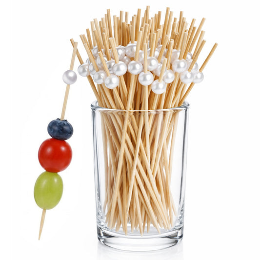 200 Pcs Cocktail Picks, 4.7 Inch White Pearl Fancy Toothpicks, Bamboo Skewers Wood Cocktail Sticks for Appetizers, Charcuterie Boards, Drinks, Fruit, Wedding, Party Decor