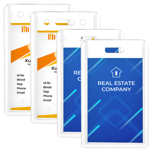 4 Card Heavy Duty Badge Holders, Heavy Duty ID Card Badge Holder, Hard Plastic ID Credit Card Protector, Clear Badge Holders ID Card Badge Holder, Thumb Slot Transparent Card Case-Vertical, 2 Sizes