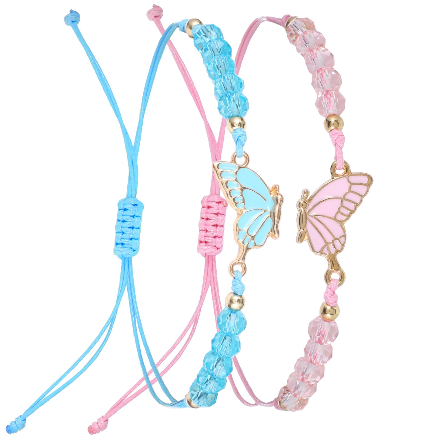 Gtziqa Butterfly Friendship Bracelet, 2 Pcs Adjustable Best Friend Bracelet Handmade BFF Bracelets Matching Bracelets Jewelry Gifts for Women Couples Friends (Pink, Blue)