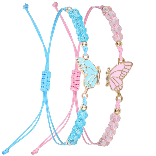 Gtziqa Butterfly Friendship Bracelet, 2 Pcs Adjustable Best Friend Bracelet Handmade BFF Bracelets Matching Bracelets Jewelry Gifts for Women Couples Friends (Pink, Blue)