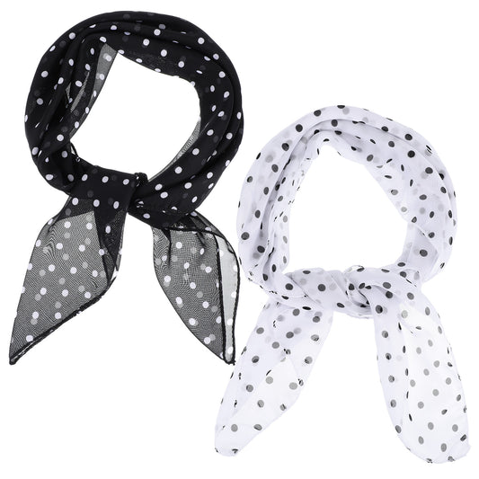 FdcZeyxior Polka Dot Headband for Women, 2 Pieces Chiffon Scarf Polka Dot Scarf Vintage Bandana Headband Retro Neck Scarves 1950s Accessories for Women Girls, Black+White