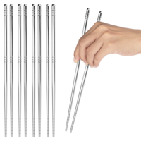 5 Pairs Metal Chopsticks, Premium Reusable Stainless Steel Chopsticks, Reusable Silver Chopstick Dishwasher Safe, Lightweight Non-Slip Chopstick for Home Kitchen Hotel Restaurant