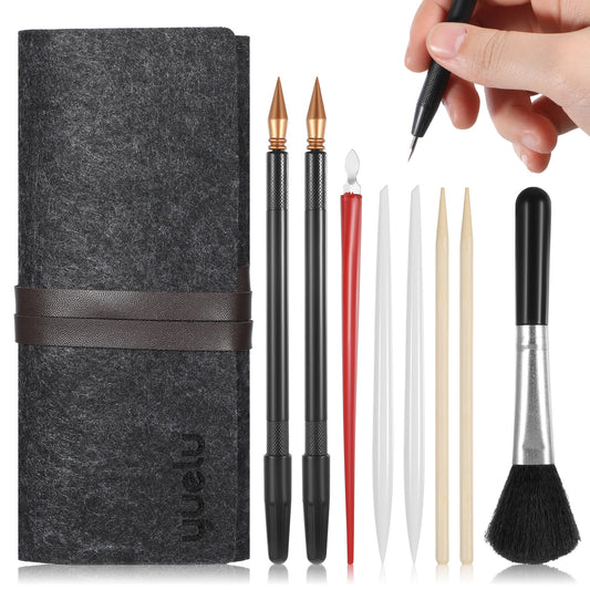9 Pcs Scratch Painting Art Tool Scratch Art Tools, Scratching Drawing Tool Set Including Tool Bag, Scratch Coloring Pens, Plastic and Wooden Stylus, Scraper, Clean Brush