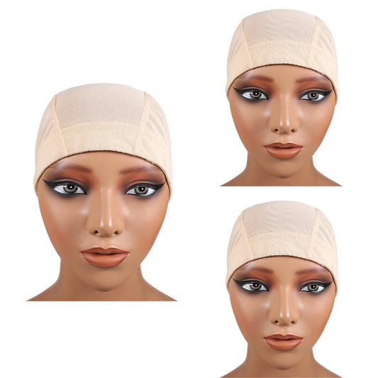 3 PCS Wig Caps Beige Dome Cap with Wide Elastic Band, Stretchy Breathable Wig Liner Cap for Women