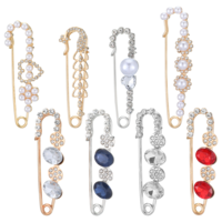 8 PCS Decorative Safety Pins For Clothing, Faux Crystal and Pearl Brooches Rhinestone Safety Pins Fashion Decorative Safetys Pin for Clothing, Scarf, Dress, Pants, Skirt (Gold, Silver)