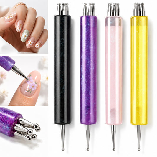 Psiriol 4 Pack 5 Petal Flower Nail Dotting Pen, Nail Art Dotting Tools
