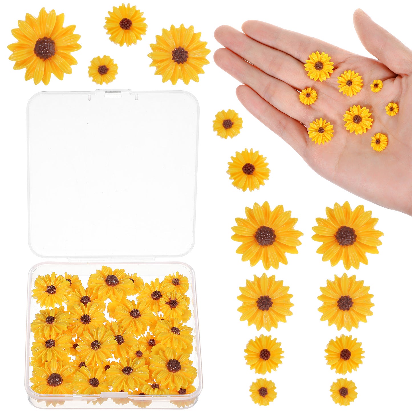Styquenzer 50PCS Flatback Resin Daisy Flowers, Mini Daisy Decorations, Mini Resin Daisy Flowers for DIY Crafts, Scrapbook Embellishment (Yellow)
