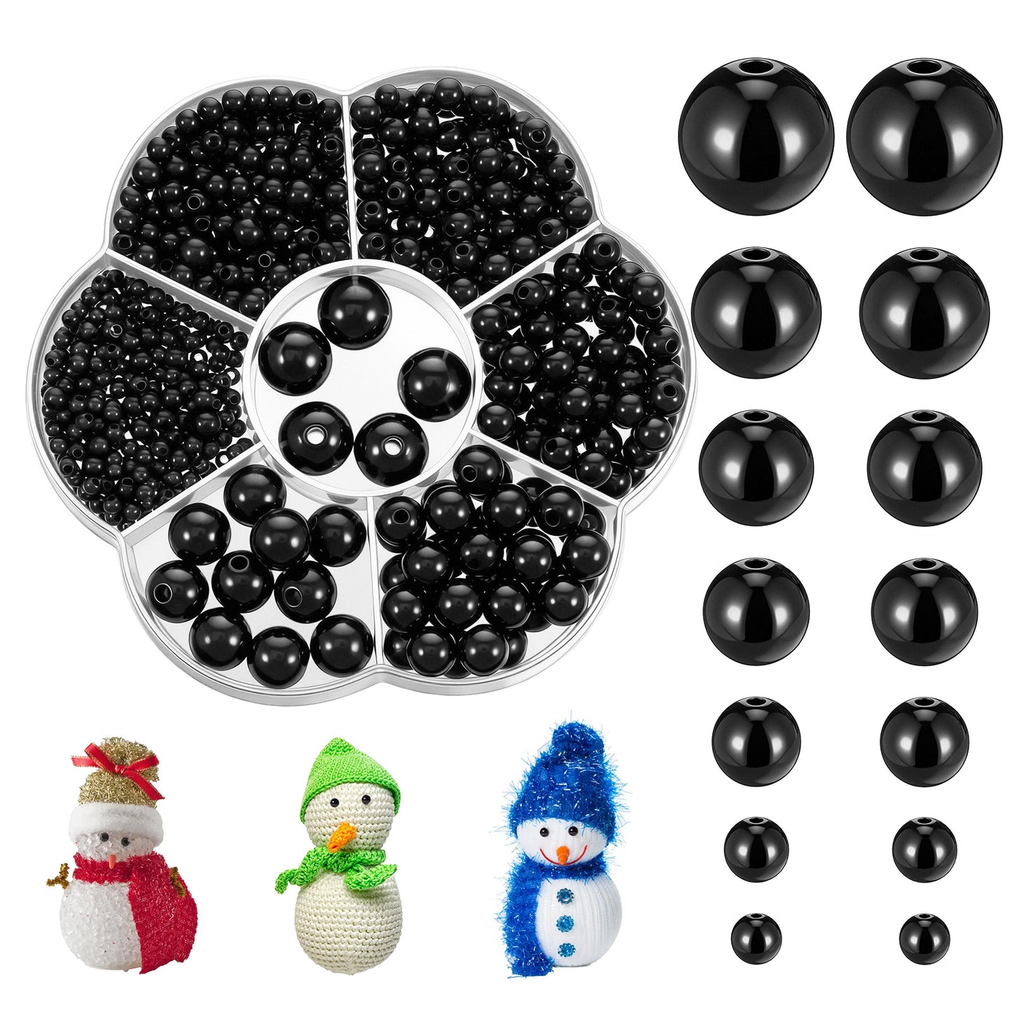 1148 Pcs Black Beads, Embroidery Beads Black Pearl 6 Sizes Round Spacers Bead for Crafting for Bracelet, Necklace, Earring Jewelry Making, 3/4/5/6/8/10mm