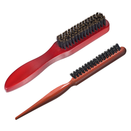 2 PCS Slick Back Hair Brush, Bristle Hair Brush Natural Bristles Slickback Brush, Smoothing Back Combing Brushes Sleek Hair Brush Teasing Brush Boar Bristle Hair Brush for Afro Wet Curly Hair Beard