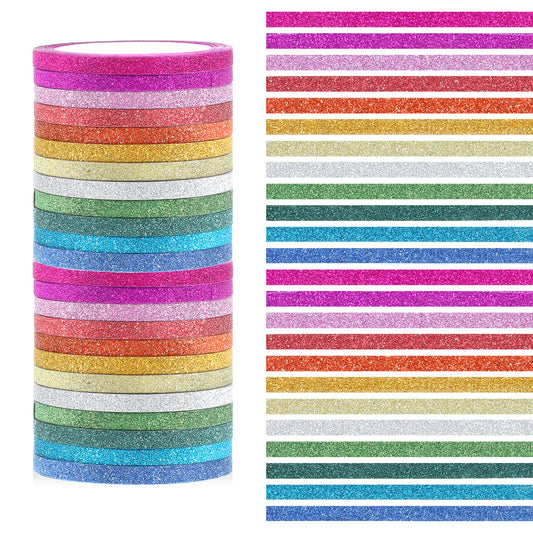 24 Rolls Glitter Washi Tape Slim, 3mm Thin Colored Masking Tape Set Washi Tapes Set Skinny Thin Decorative Colored Washis Craft Tapes, Metallic Foil Glitter Decorative CraftTape for Journal DIY