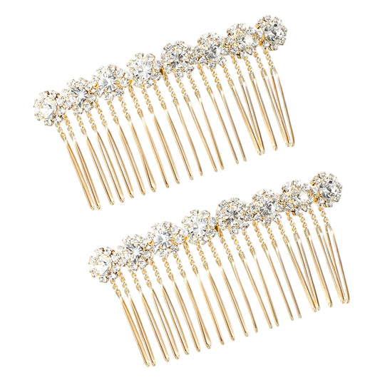 2Pcs Hair Combs for Women Accessories Gold Pearl Decorative Hair Comb Alloy Rhinestone Side Hairs Combs Bridal Jewelry Clips Comb for Women Bridal Wedding Hairs Accessories