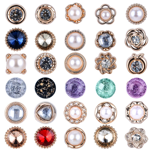Decorative Button Pins, 30 Pcs Pearl Buttons for Clothes Flower Diamond No Sew Buttons Safety Brooch Buttons for Women Dresses, Shirt, Sweaters, Coats, Shawls, Hat, Socks, DIY Crafts Decoration