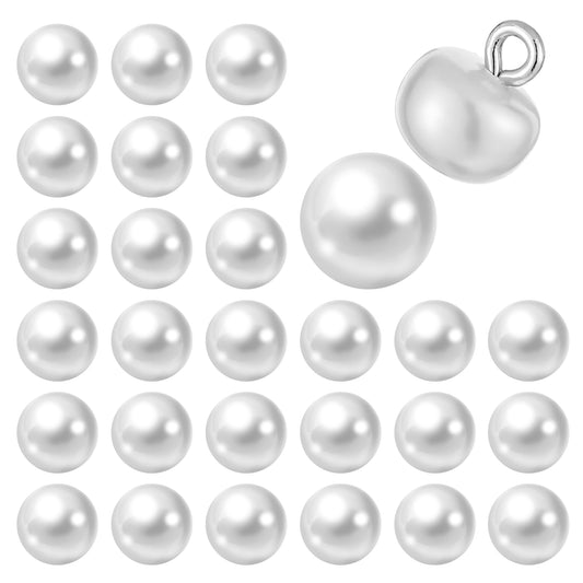 30 PCS Pearl Buttons, White Pearl Buttons for Sewing, 10mm Round Decorative Sewing Button for Dresses, Shirts, DIY Crafts, Hats, Jeans