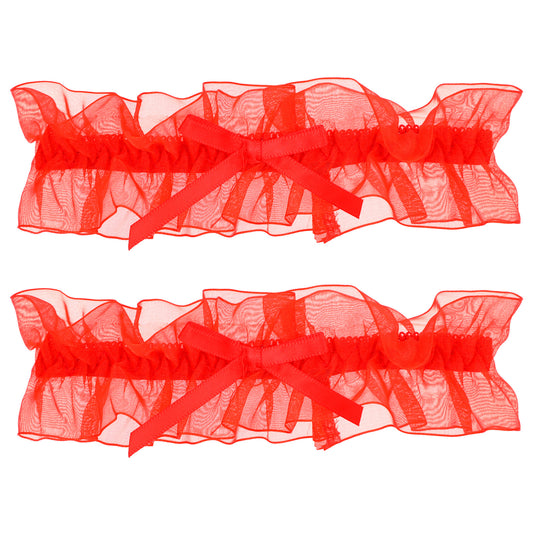 Gtziqa 2 Pcs Women Lace Garter, Adjustable Elastic Wedding Bridal Lace Stretch Belt Garter with Bowknot, Women Ribbon Bowknot Party Prom Leg Ring Costume Accessory for Bride Wedding (Red)