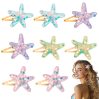 8 Pcs Starfish Hair Clips, Starfish Hair Clip Set, Glitter Sea Star Hair Barrettes, Hair Clips Starfish Hair Accessories, Sequins Snap Hair Clip, Sea Star Hairpins, Seashell Hair Clips for Women Girls