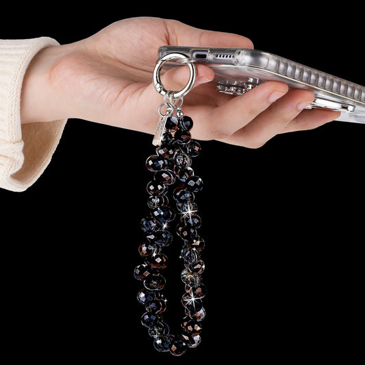 Beaded Phone Wrist Strap, Black Crystals Phone Strap, Phone Chain Wristlet Phone Charm Sparkling Wristlet Bracelet for Women, Hands-Free Phone Lanyard Wrist, Beaded Bracelet Grip Strap Anti Theft