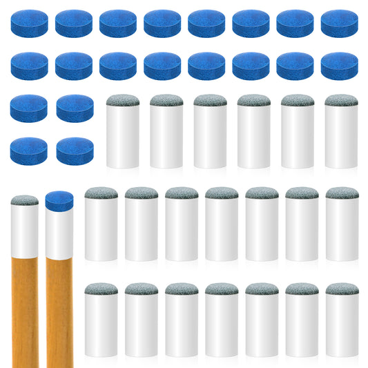 Alrhso Pool Stick Tips Replacement Kit, 20 Pcs Slip On Pool Cue Tips and 20 Pcs Blue Leather Pools Cue Tip 0.47 Inch Billiard Cues Tip for Pools Cues Accessories
