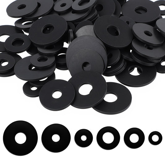 108 PCS Black Flat Rubber Washers Assortment Kit, 12/16/18/20/25/30 Mm 6 Sizes Round Gasket Gasket Assortment Vibration Absorbing Pads Sealing Rubber Washers for Bolts Screws Faucet Pipe Hose Repair