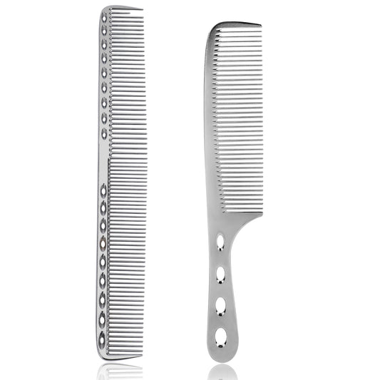 2 Pcs Metal Hair Styling Comb Space Aluminum Combs for Cutting Professional Haircut Comb Included Hair, Styling Combs for Women Men (silver)