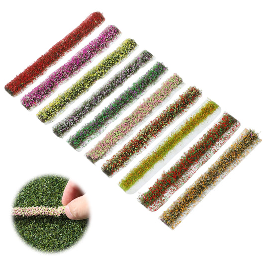 10Strip Miniature Flowers Cluster for Crafts, DIY Miniature Colorful Flower Cluster, Static Grass Tufts, Self-Adhesive Flower Vegetation Groups, Diorama Base Materials Supplies for Train Railroad