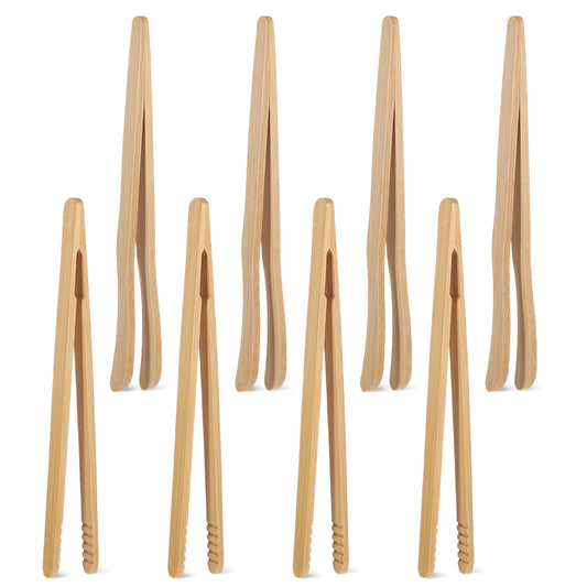 8Pcs Bamboo Toaster Tongs Wooden Tongs for Cooking Wooden Kitchen Utensil for Toaster Bread Pickles Cheese Bacon Muffin Fruits Bread