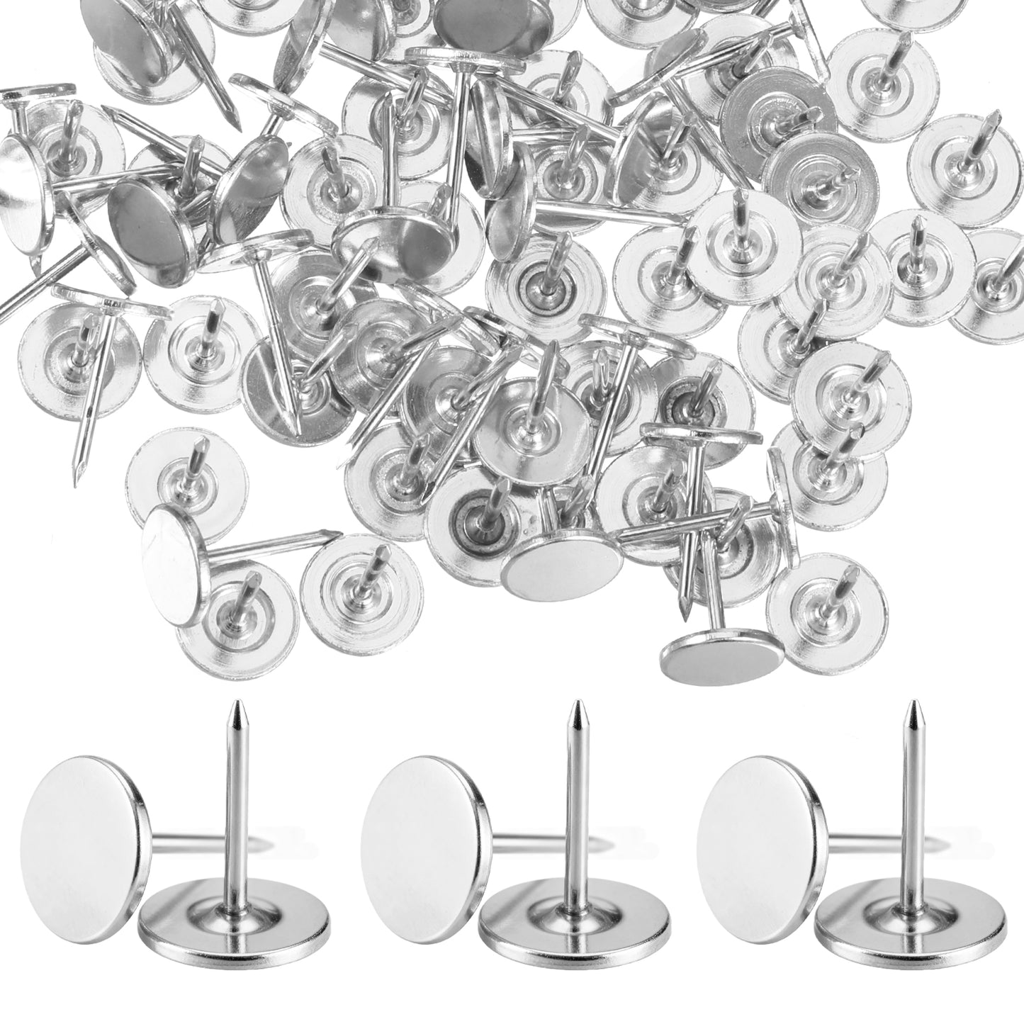 100 Pcs Thumb Tacks, Drawing Pins for Walls Silver Push Pins Decorative Push Pin for Wall Hanging Photos Home Furniture Sofa Crafts Office DIY Decor 11x17mm