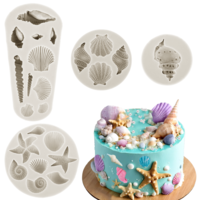 4 Pack Marine Theme Fondant Molds Marine Theme Cake Fondant Silicone Mold Seashell Conch Starfish Baking Silicone Molds for DIY Cake Decoration Chocolate Fondant Crafting Projects