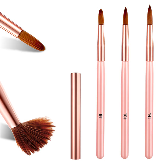 3pcs Nylon Acrylic Nail Brushes for Acrylic Application Acrylic Nail Brush Set: Size 8/10/14 Pink Handle Professional Acrylic Powder Brushes, Sturdy Handle Oval Shaped Acrylic Powder Nail Design Tools