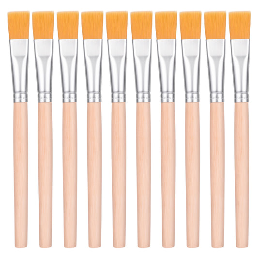 10PCS Flat Paint Brushes, Wood Handle Craft Paint Brush Nylon Bristle Paint Brush Small Brushes for Watercolor Acrylic Oil Painting DIY Art (5.4 Inch)