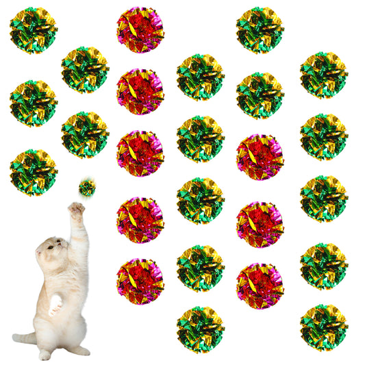 Xthrotsenk 25 Pcs Cat Crinkle Balls 2 Inch Interactive Crinkle Ball Cat Toys Colorful Cat Balls Chew and Chase Cat Ball Toys for Cat Kitten to Keep Fit and Active
