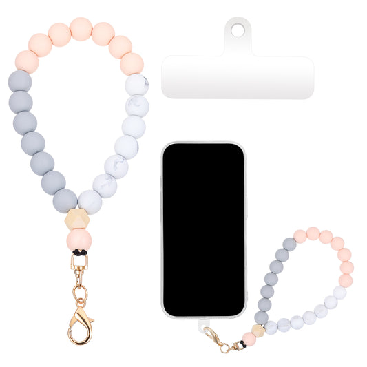 Silicone Beaded Phone Bracelet Strap Cell Phone Wrist Strap with Tether Tab Cute Elastic Cell Phone Wristlet Chain Bracelet lastic Hands-Free Cell Phone Wristlet