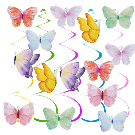 28Pcs Butterfly Hanging Swirls Decorations Watercolor Purple Butterfly Hanging Swirls Decorations Summer Themed Swirls Garland Butterfly Baby Girl Birthday Decorations for Women Girl
