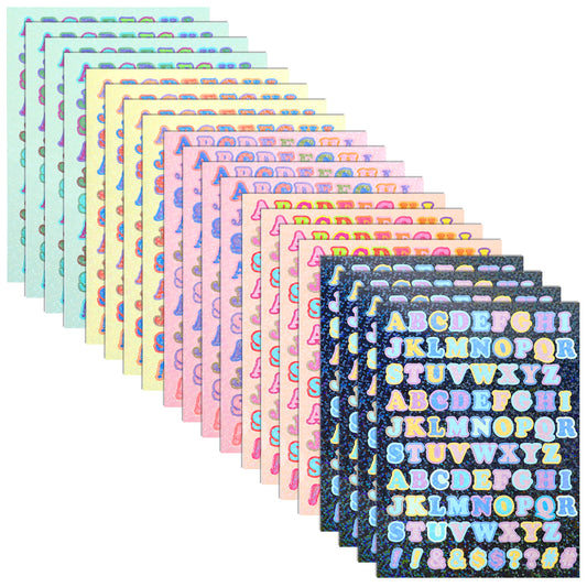 1320 Pcs Colorful Letter Stickers 15 Sheets Alphabet Number Stickers Holographic Glitter Vinyl Letter Stickers Self Adhesive Letter Stickers for Scrapbooking DIY Notebook