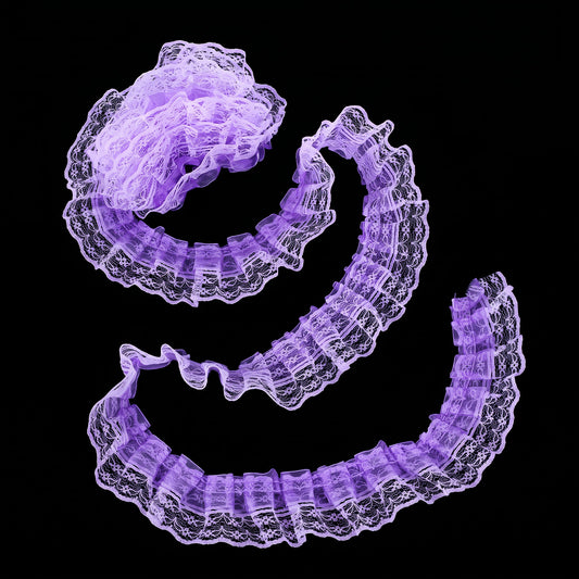 Purple Lace Ruffle Trim 2-Layer Pleated Edge Purple Lace Ribbon for Crafts Sewing DIY, 1.8" x 5.5yd