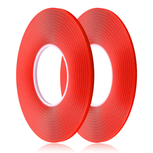 Exircy 2 Pcs Double Sided Red Line Tape, Fine Tape Red 2Size Heat Resistant Super Sticky Adhesive Fine Masking Tapes Painter Adhesive Automotive for DIY Car Auto Paint (33Ft x 2 Roll)