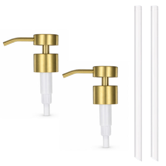 2 Pack Soap Dispenser Pump, Stainless Steel Brushed Gold Soap Dispenser Pump Head Replacement for Regular Mouth Bottles 28/400 Thread Bottles Kitchen Bathroom Lotion Soaps Refill