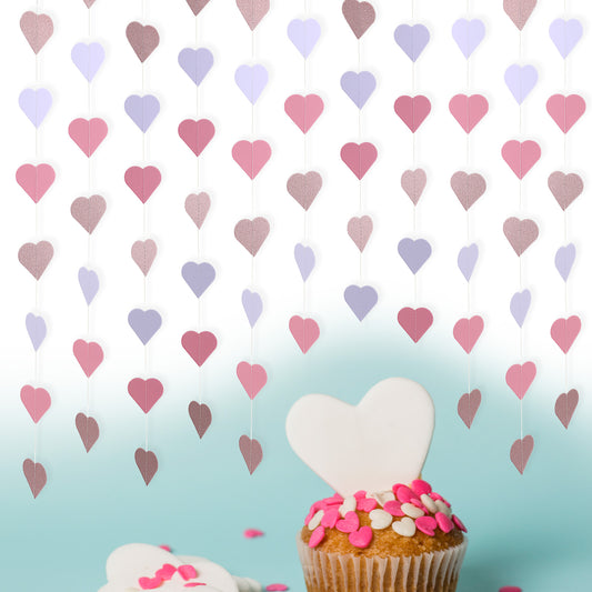 Pink Party Decorations Love-Heart Garland Bridal Shower Hanging Decoration Streamers Banner Bachelorette Engagement Hanging Paper Banner Valentine Day Decor Birthday Party Bunting Lasting Surprise