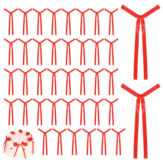 40 Pcs Bow Cupcake Toppers Red Bowknot Cupcake Picks Birthday Bowknot Ribbons Birthday Cake Decorations for Wedding Bridal Anniversary Baby Shower Party Supplies