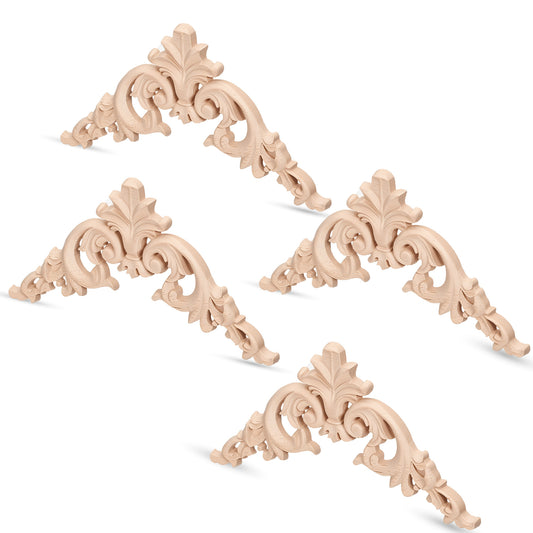 4 Pcs Wood Appliques for Furniture, 4.5inch Victorian Furniture Decorative Wood Trim Handmade Carved Unpainted Corner Wooden Appliques for Bed Door Cabinet