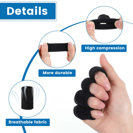 10 Pcs Sport Finger Sleeves Protectors, Elastic Thumb Splint Brace Support Protector Black Breathable Compression Finger Sleeves for Basketball Volleyball Sports Relieve Arthritis Pain