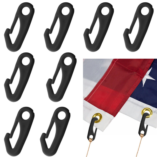 8 PCS Flag Pole Snap Hooks Flag Clips Flag Pole Clip Wind Flag Nylon Rope Accessory Garden Flag Clips Anti Wind Flag Hooks Rings Kit for Connect Fixed Flags and Ropes. (Black)