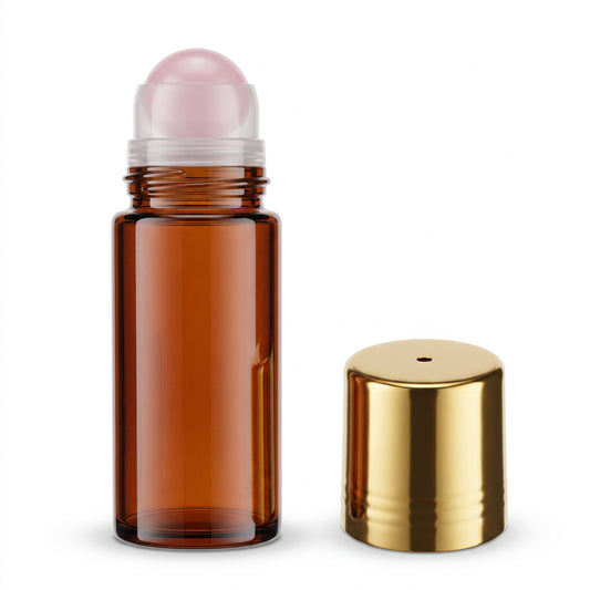 Roller Bottles for Essential Oil, 50ml Amber Rose Quartz Roller Ball Bottle