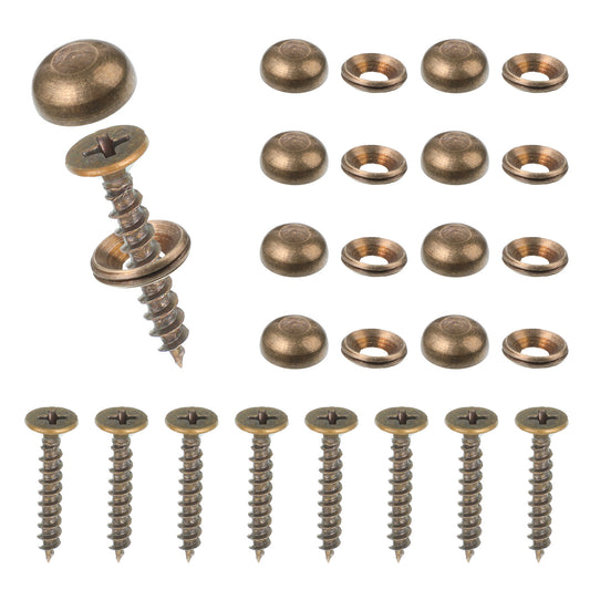 8 Pcs Decorative Screws, Pure Brass Screws with Caps Upholstery Screw Decorative Self Tapping Tacks Fixing Screw Covers for Furniture, Cabinet Handle, Doors, Mirror Fixing (15 mm, Bronze)