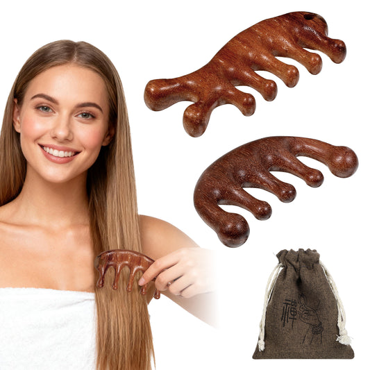 2 Pack Wooden Scalp Massage Comb, Sandalwood Scalp Massager Wood Head Gua Sha Brush Wooden Wide Tooth Comb 5-Claw Head Wood Scalps Massage Tool for Women & Men Scalps Meridians Hair Growth