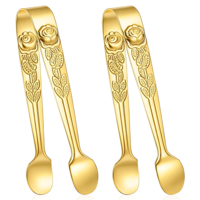2 PCS Ice Tongs 4 Inch Mini Serving Tongs Gold Stainless Steel Sugar Tong Gold Mini Tong for Appetizers Sugar Cubes Bar Desserts Coffee Bar