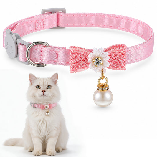 Zelphvt Cat Collars Breakaway, Pink Cat Collar with Pearl Pendant