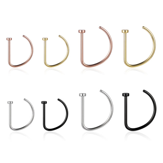 Psyqtsuary 8Pcs D Shaped Fake Nose Ring Hoops Set, Nose Rings Piercing Jewelry Screw Hoops Hypoallergenic for Women Men Faux Nose Rings