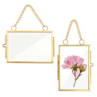 2 Pieces Double Glass Frame with Chain 2.3 In Pressed Flower Frames Mini Brass Wall Hanging Photo Frames Picture Floating Frame for DIY Vintage Artwork Display Home Wall Decor Plant Specimen